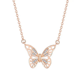 Rose Gold Plated 925 Sterling Silver Butterfly Zirconia Accent Necklace Hollow Out Design for Women's Weddings Anniversaries
