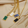Wholesale 18K Gold Plated Stainless Steel Rectangle Abalone Malachite Onyx Turquoise Shell Pendant Necklace YF2279
