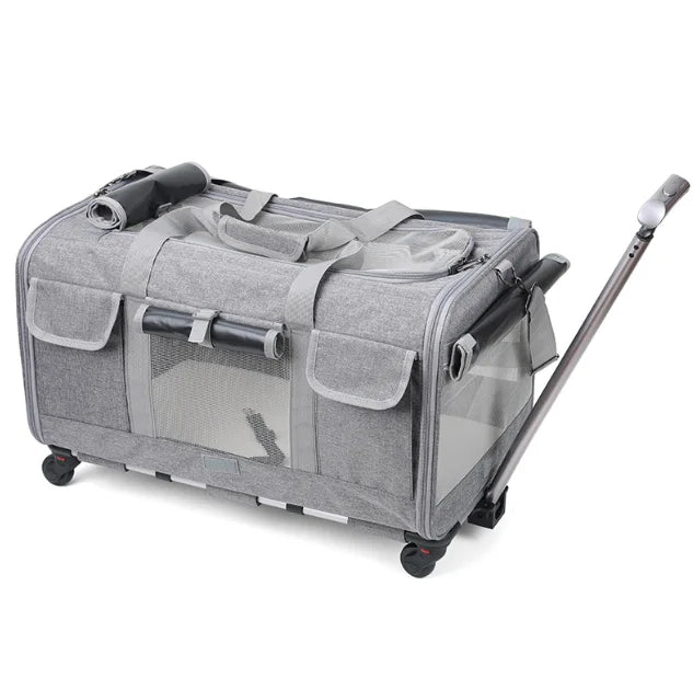 RM Wholesale Detachable Large Size Airline Approved Portable Cat Travel Trolley Pet Dog Carrier on Wheels 23.7*15.5*17 Inch