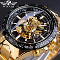 Winner 2022 Diamond Skeleton Dial Golden Automatic Watch Stainless Steel Waterproof Luminous Men Business Mechanical Wristwatch