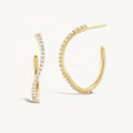 LOZRUNVE 925 Sterling Silver Elegant Thin Band Dainty Pave Wave Shaped Medium Hoop Earring Set with Loop