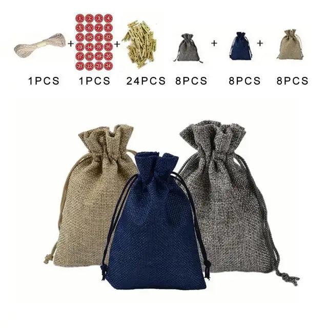 Custom Logo Christmas Advent Calendar Bags 24Pcs Countdown Gift Bags for Xmas Decoration