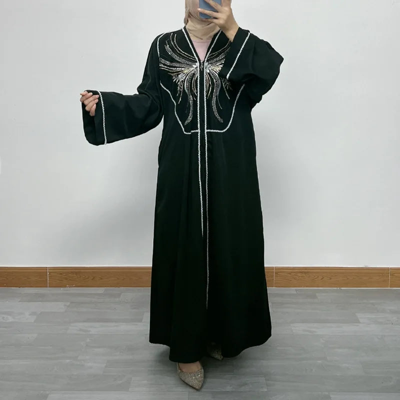 DEMU New Women's Party Elegant Long Skirt Abaya Dubai Embroidered Lace Zipper Cardigan Robe Factory Direct Sale