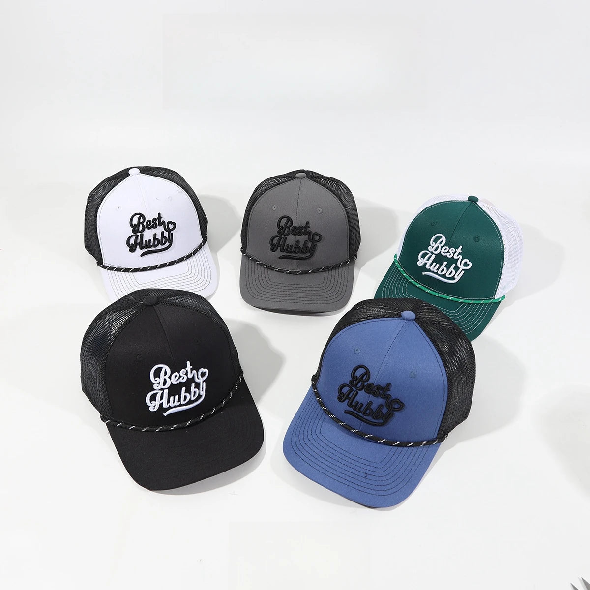 2026 Custom 3D Embroidery LOGO Trucker Cap Stock 6 Panels Baseball Cap With Decorative Rope Curved Sports Caps