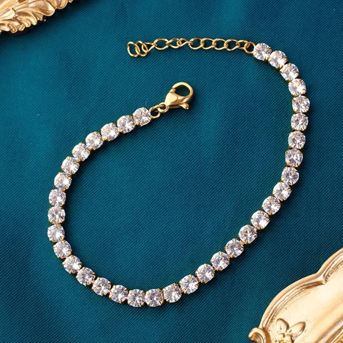 Hip Hop Jewelry Fashion Stainless Steel Cubic Zirconia Bracelet Chain Iced Out Charming Tennis CZ Stone Bracelet for Women