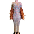 Designer Birthday Wedding Pageant Feathers Rhinestone Dress Singer Show Outfit Women Floor Length Banquet Evening Formal Dress