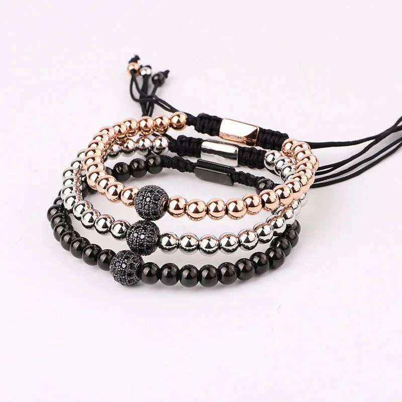 Classic CZ Pave Ball Stainless Steel Bead Men's Bracelet Custom JBS8123 for Anniversaries Orthodox Religions Featuring Zircon