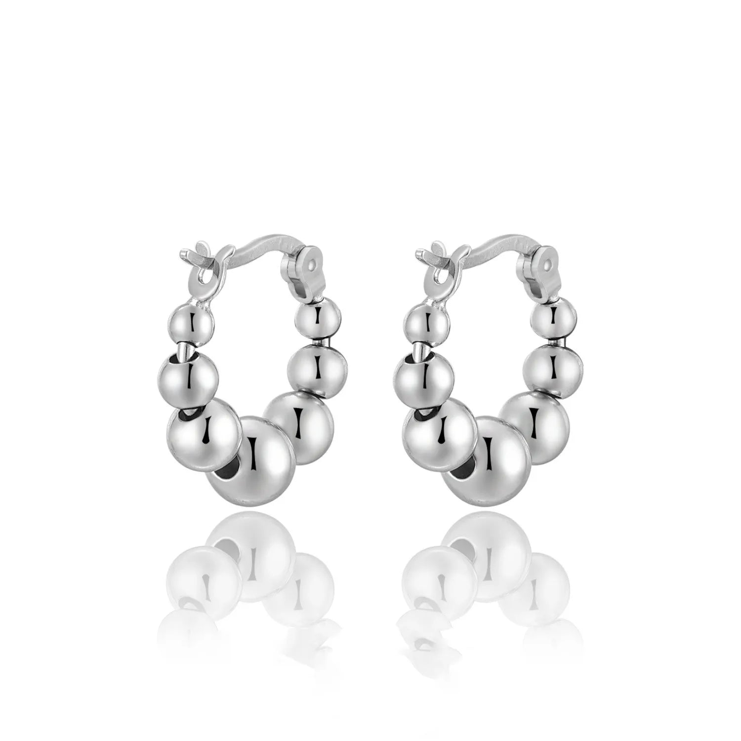 S925 Sterling Silver Geometric Hoop Earrings Round Bead Beaded Designer Earrings Glossy Circle Earrings Women
