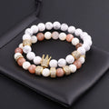 New Design Women Bracelet Luxury Natural Stone CZ Micro Pave Charm Gemstone Elastic Bracelet Set Women