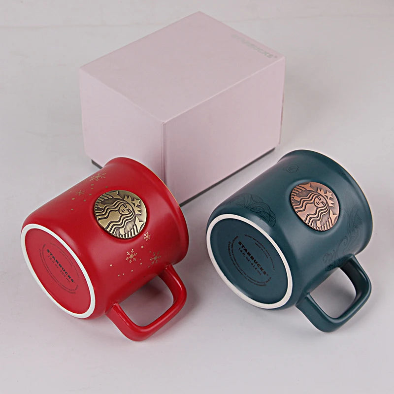 3D Embossed Decal Gold Logo Unique Porcelain Matte Eco-Friendly Food Grade Red Blue Coffee Mugs Festival Gift Boxes Pigmented