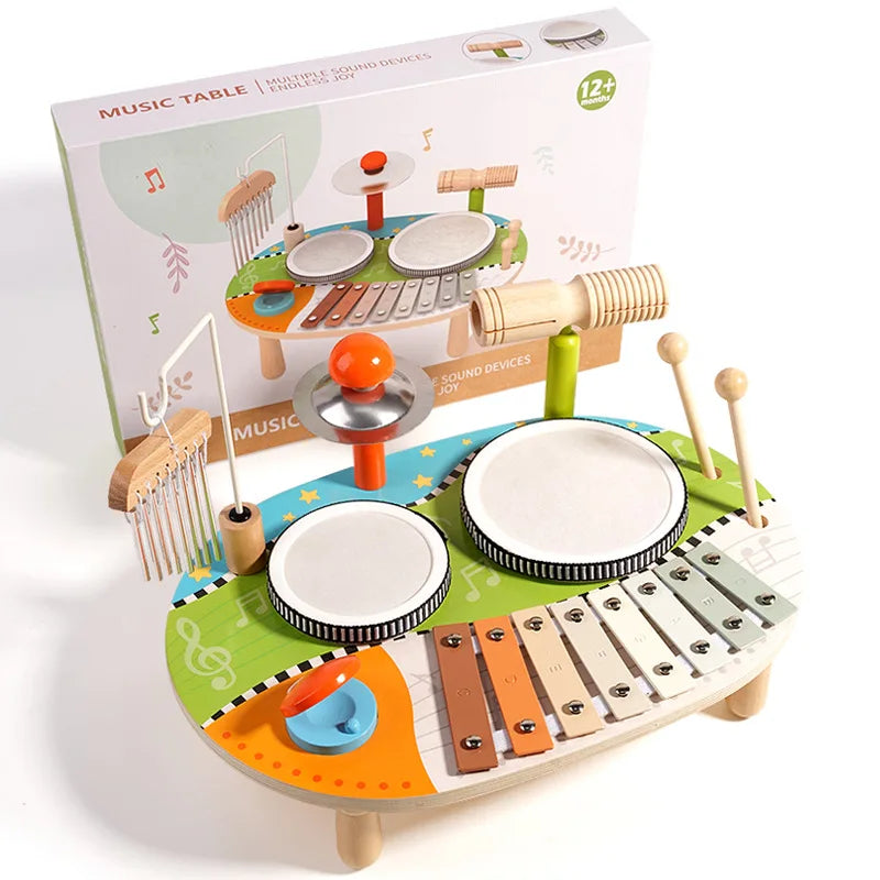 Children Wooden Music Instrument Toy Xylophone Drum Knocking Music Table Kids Enlightenment Wooden Educational Toy