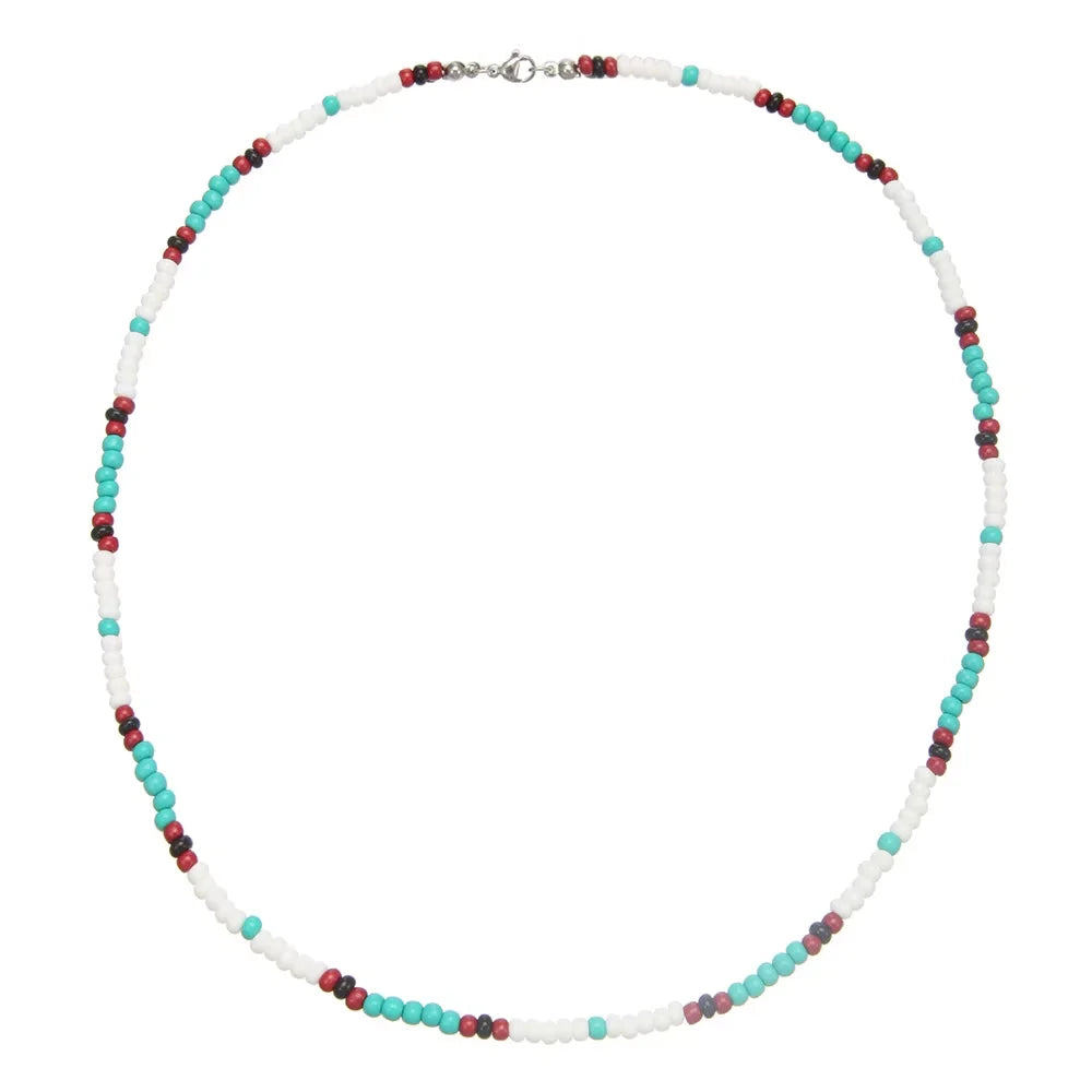Bohemian Ethnic Style Rice Bead Necklace Personalized Colorful Bead Lampwork Glass Long Men's Necklace