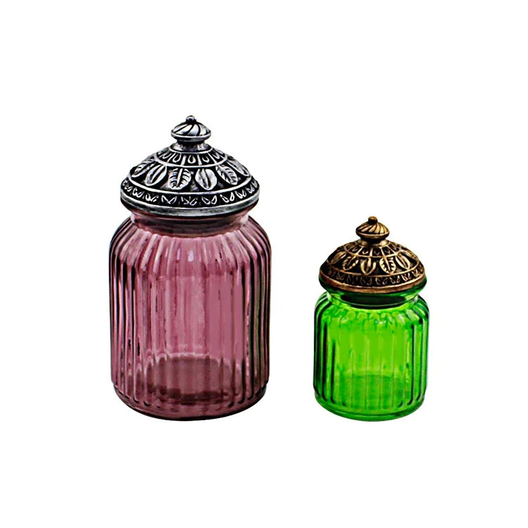 Variety of Lead-free Glass Storage Jar with Resin Lid