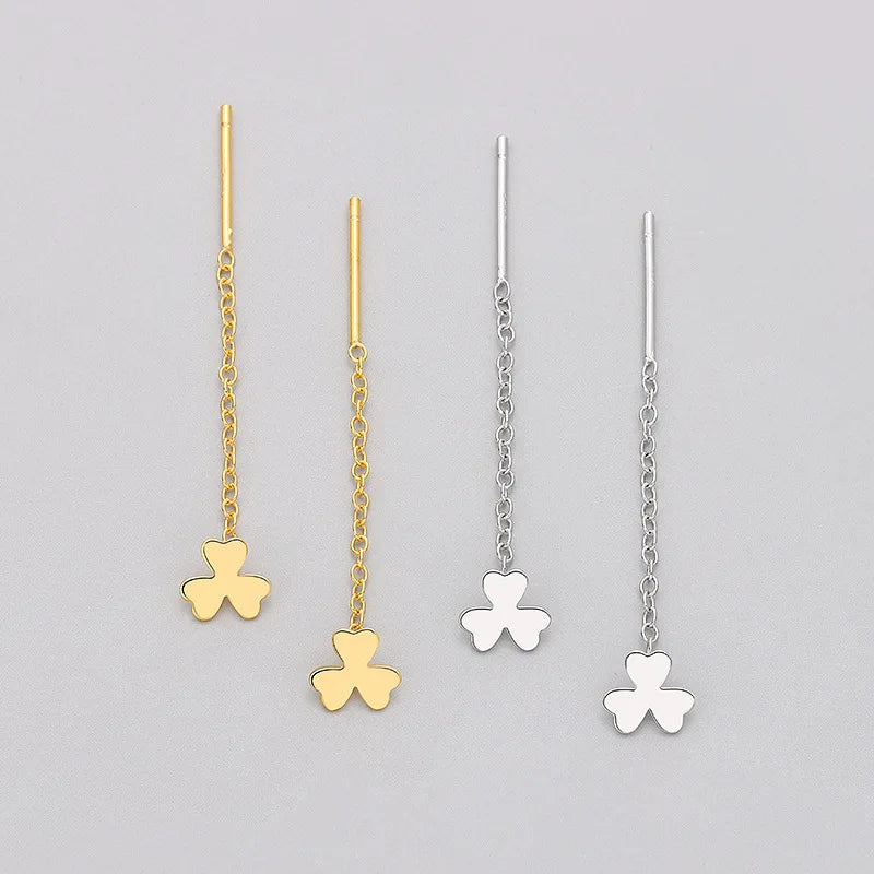 Clover Ear Thread Minimalist Threader Earring 925 Silver Everyday Drop Clover Earrings for Woman