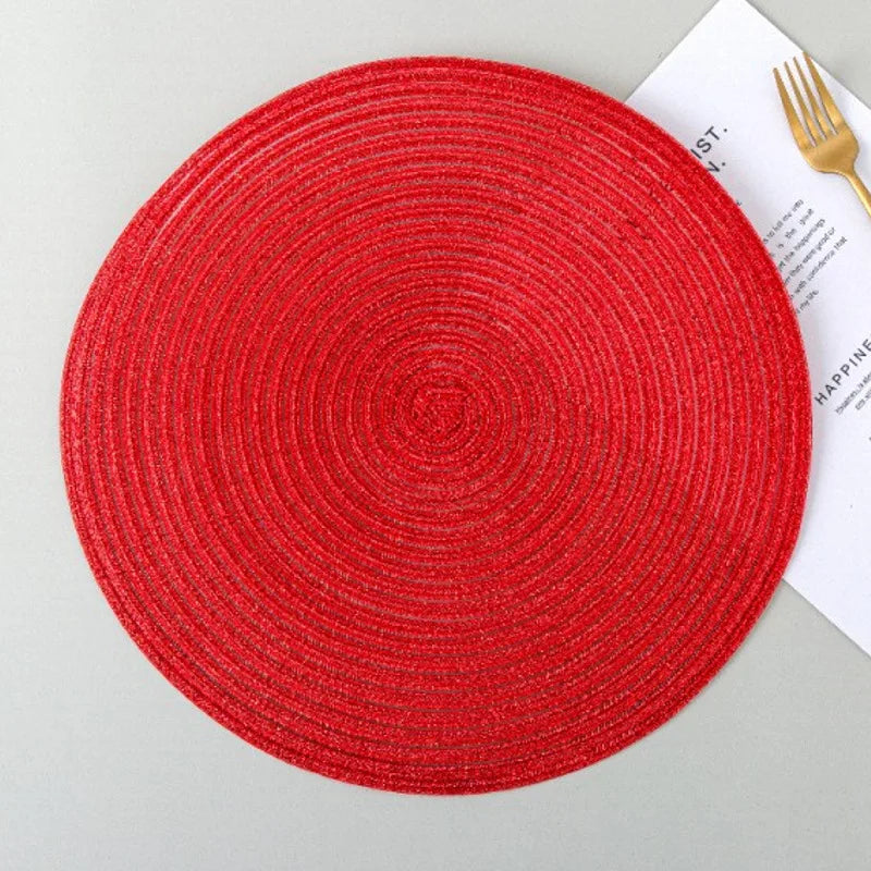 Custom Kitchen Eco-Friendly Modern Polypropylene Braided Woven Round Table with Pompom Polyester Colorful Placemat