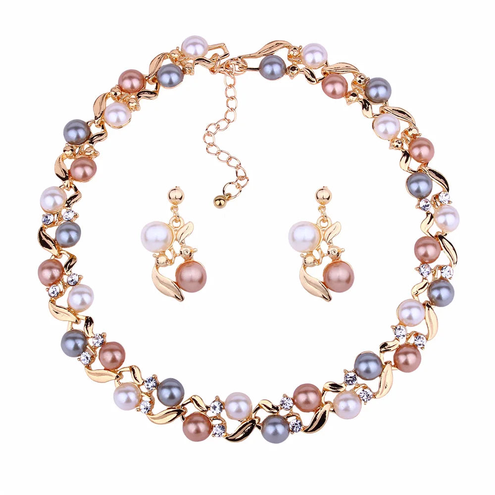 Jachon Modern Stylish Earring Necklace Alloy  Pearl Accessories Exquisite Accessories for Important Place