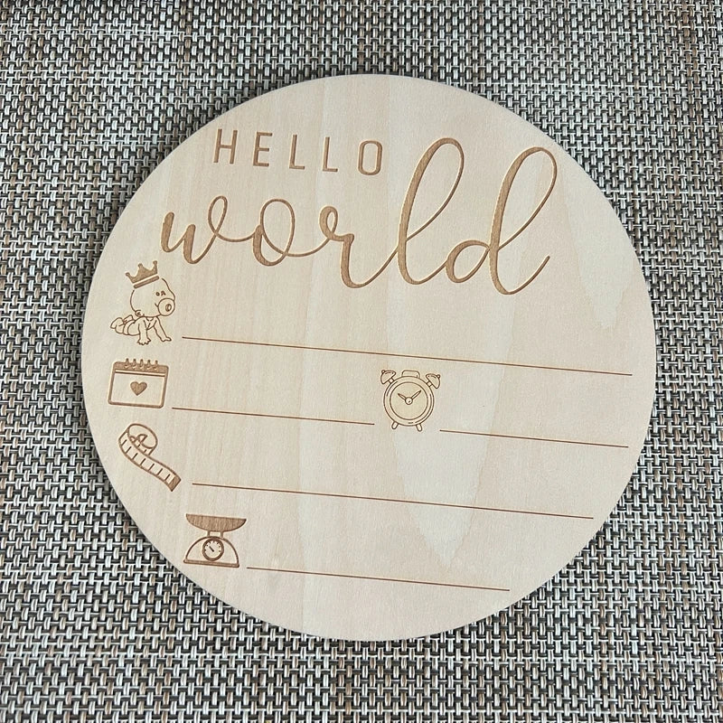 Engraved Wooden Newborn Birth Statistics Tags Hello World Wooden Sign Photo Props Nursery Wall Decor 1 Piece