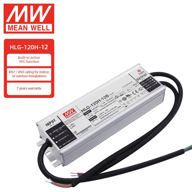 Meanwell Power HLG-120H-12B 120W 12VDC   3 in 1 Dimming 1~10V  CV & CC Mode LED Driver
