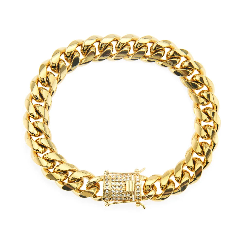 Duyizhao 316L Stainless Steel Cuban Necklace Chain Stainless Steel Zirconia Statement Hip Hop Jewelry Bracelet