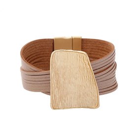 Bohemian Irregular Leather Wide Leather Alloy Magnetic Clasp Multi-Layer Leather Ladies Bracelet