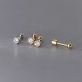 Fashion 925 Sterling Silver Single Zircon Round Screw Ball Stud Earrings for Women Party Jewelry Gifts