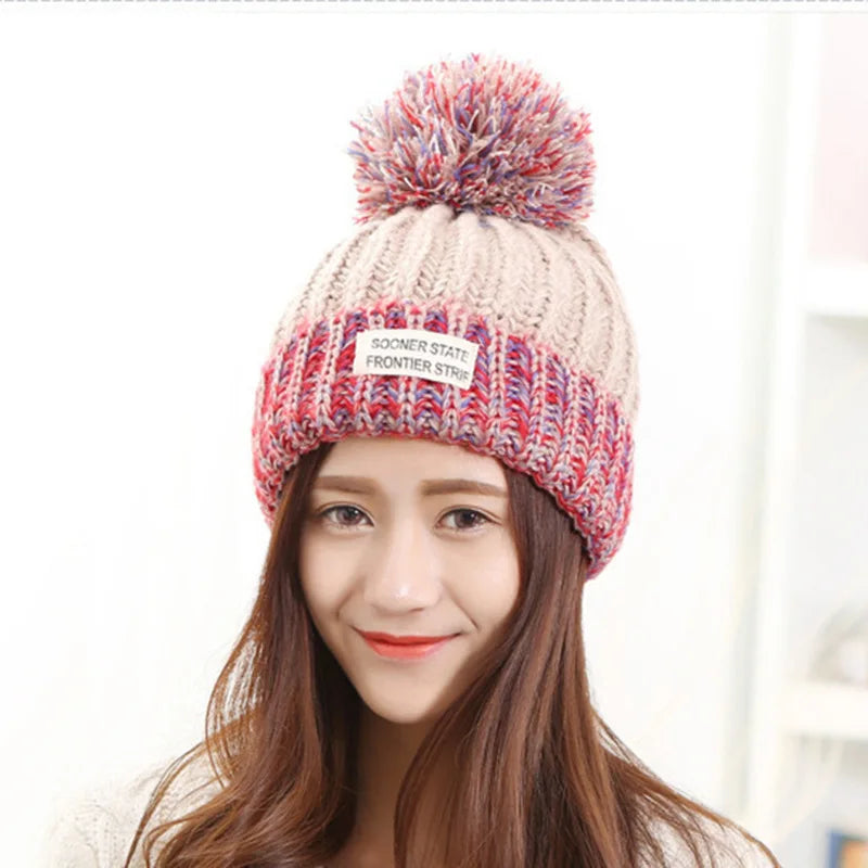 Sewingman B0218L 2022 Wholesale Melange Color Winter Adult Pompom Hats for Women Lady