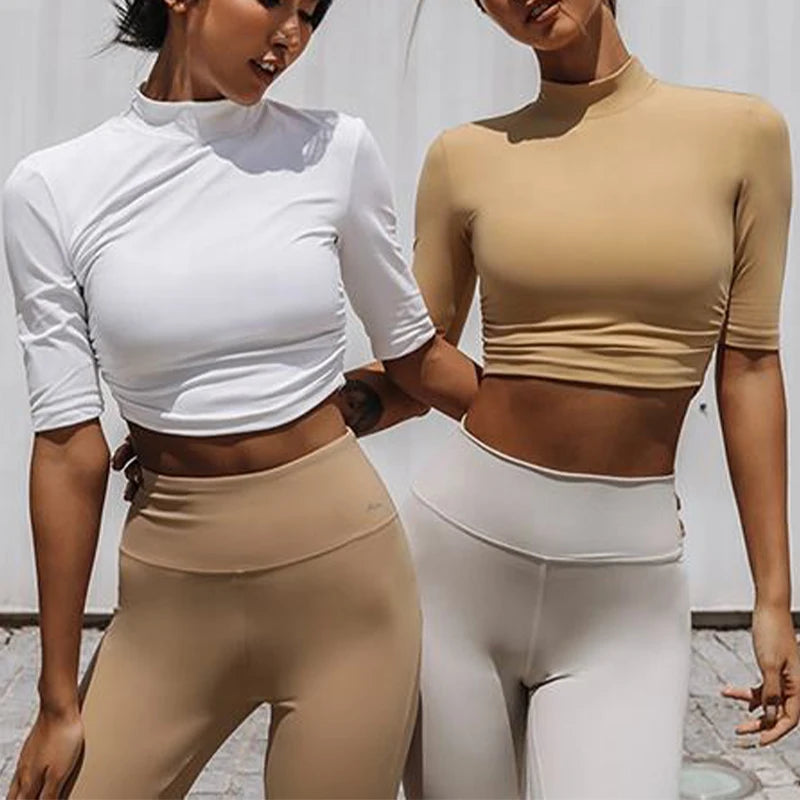 Custom Logo Crop Top Yoga Shirt Wholesale High Quality Lightweight Breathable Tight Half Sleeve Fitness Workout T-Shirts