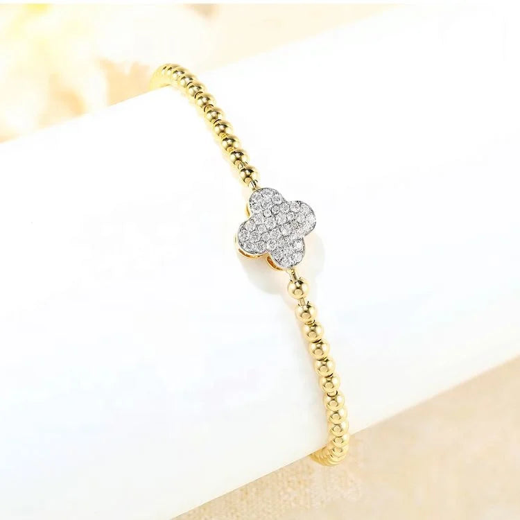18K Gold Inlaid Lab Grown Chain Bracelet Women's Fashion Lucky Four-leaf Clover Extended Chain Bracelet MegaBDM