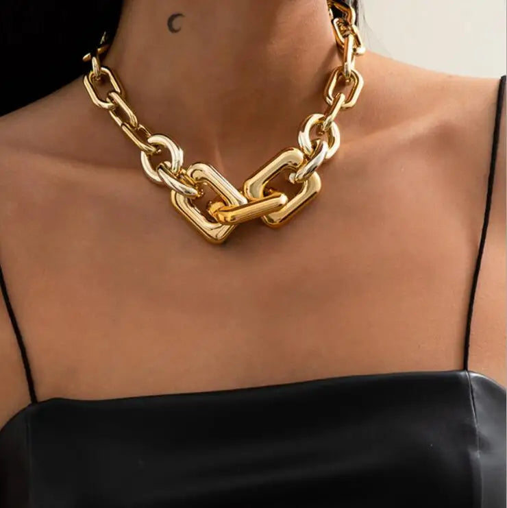 Punk Exaggerated Thick Curb Cuban Choker Necklace for Women Gold Color Chunky Chain Collar Necklaces Collier Jewelry