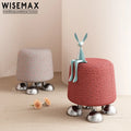 WISEMAX FURNITURE Nordic Living Room Furniture Round Strawberry Shape Stool Linen Fabric Small Ottomans with 4 Legs