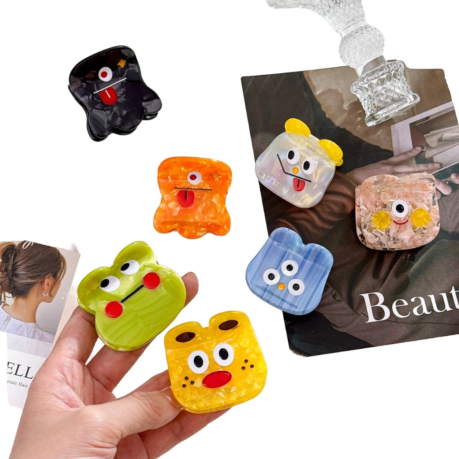 DOWELL Wholesale  Acetate Cute Ocean Animal Hair Clip Funny Monster Side Bang Hair Pin for Girls