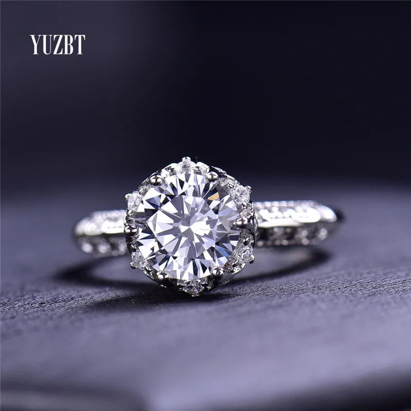 Silver 925 Original Brilliant Cut 2 Carat Diamond Test Past D Color Moissanite Queen Hand Blossom Ring for Women Fine Jewelry