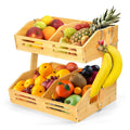 2 Tier Bamboo Fruit Basket Fruit and Vegetable Storage Bowl Stand Holder Large Storage Capacity Tiered Shelf for Kitchen Counter