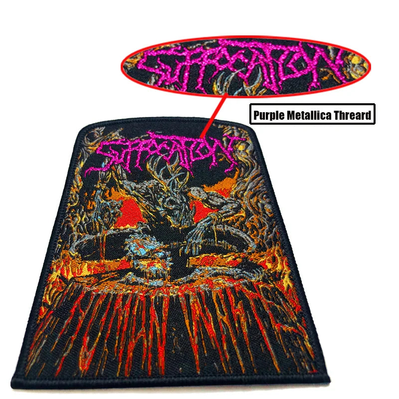 Custom Iron on Woven Patch Brand Logo Badge Applique Purple Metallic Thread Clothes Patch Jackets Patches
