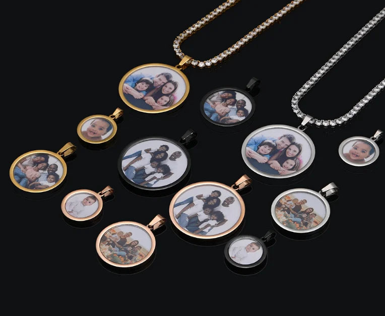 Wholesale Hip Hop Stainless Steel Round Photo Pendant Necklace DIY Jewelry Photo Frame Pendant Men's Necklace