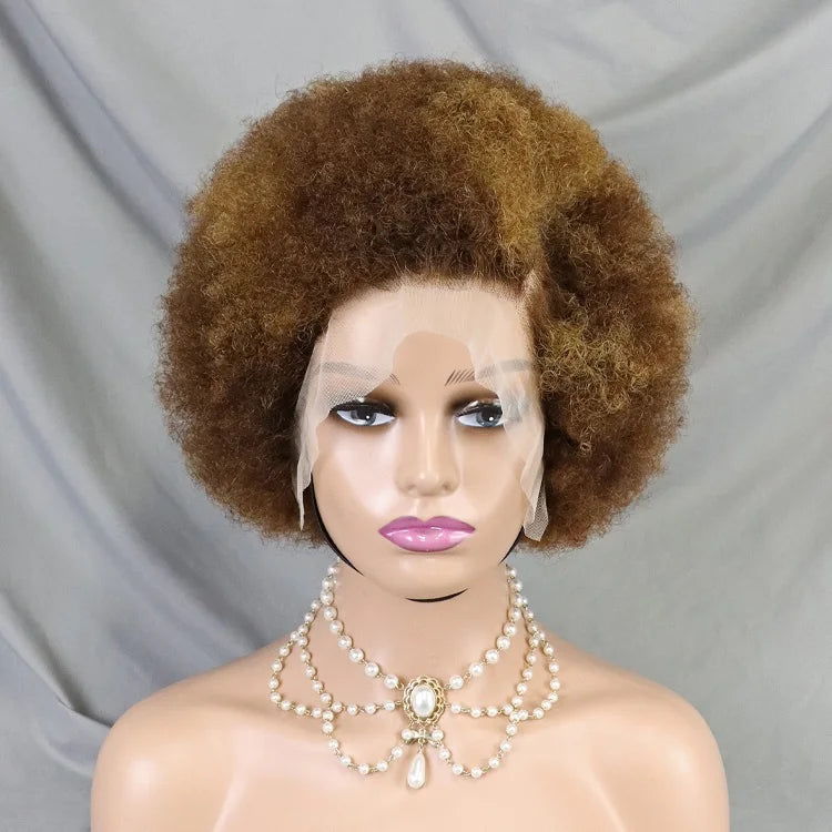 4/30 Highlight Colored Hair Afro Kinky Pixie Wig 13x4 Lace Full Frontal Afro Wave Brazilian Hair Pixie Cut Wigs For Black Women