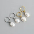 Vintage S925 Sterling Silver Gold Plated Drop Earrings Compact Natural Baroque Freshwater Pearl for Parties and Weddings