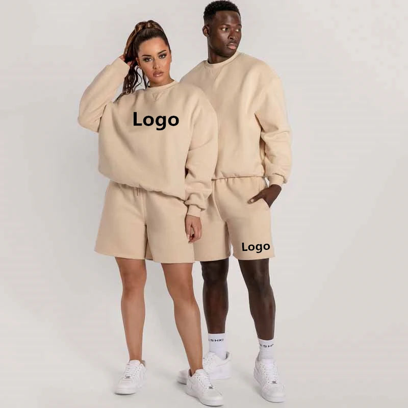 Custom Logo Unisex Sportswear Short Tracksuit Sweatsuits 2 Piece Set Spring Summer Women Clothing Shorts Two Piece Set