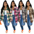 Women's Oversized Plaid Flannel Shirts Button Down Long Sleeve Shacket Jacket Blouse Coat Tops Breathable with Polyester Lining