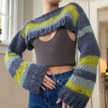 Colorful Knitted Crochet Sweaters Vintage 2000s Women Long Sleeve Round Neck Pullover Crop Tops Summer Autumn Smock Tops