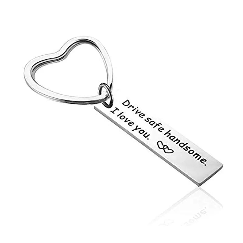 Key Ring Stainless Steel Round Peach Heart Key Ring Drive Safe Handsome Keychain for Dad Husband Boyfriend Valentines Day Gift