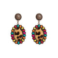 Vintage Retro Bohemia Leather Leopard Turquoise Drop Earrings For Women Party Jewelry