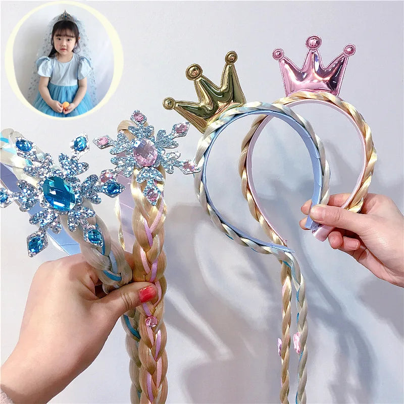 Ice Elsa and Anna Cosplay Long Braid Princess Hair Accessories Eco-friendly Girls Kids Costume Headband Hair Crown