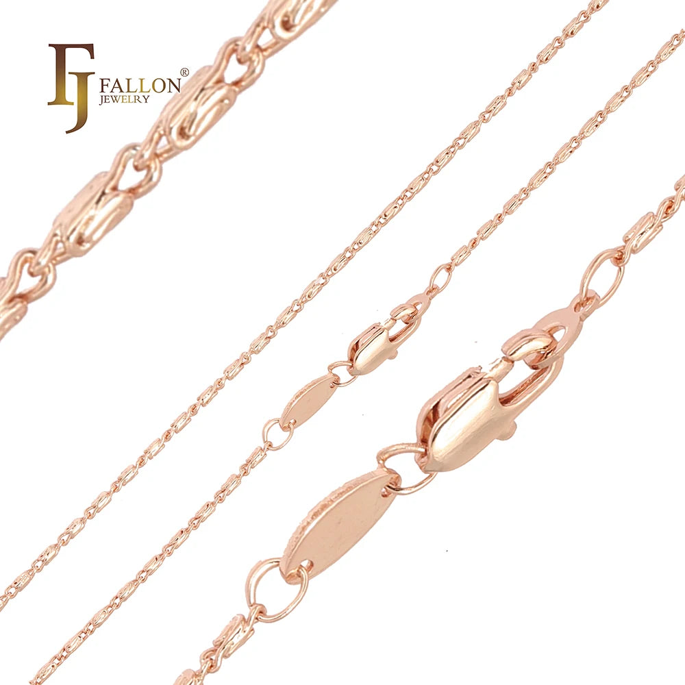 1.5mm FJ Fallon Fashion Jewelry Round Snail Link Chain Plated in Rose Gold Brass Based