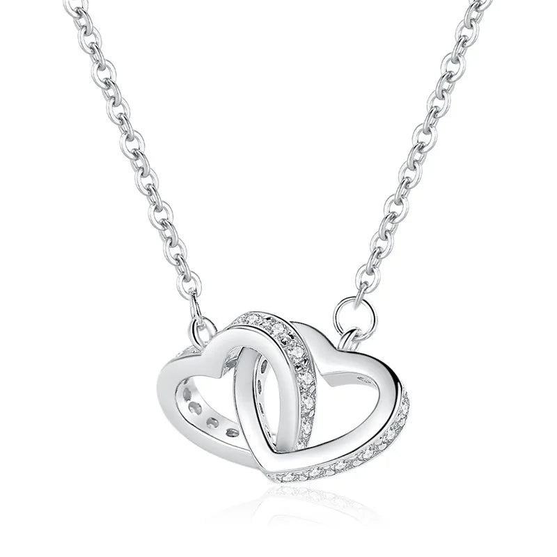 2025 New Double Heart Buckle Necklace Waterproof Non-Fading Titanium Steel Necklace Gifts for Women