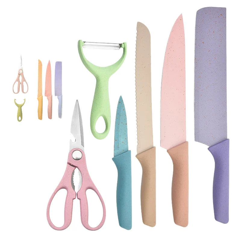 Wholesale 6-Piece Colorful Wheat Straw Kitchen Knife Set Stainless Steel with Box-Factory Low Price