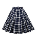 New Arrival High Waist a Line Vintage Retro Skirt AT2256# Mid-length Ladies Women Navy Blue Plaid Cotton Skirts With Pockets