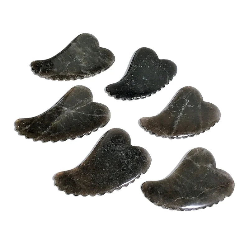 Huiying Natural Jade Facial Body Scraping Massage Smoky Quartz Spiky Heart Shape Gua Sha