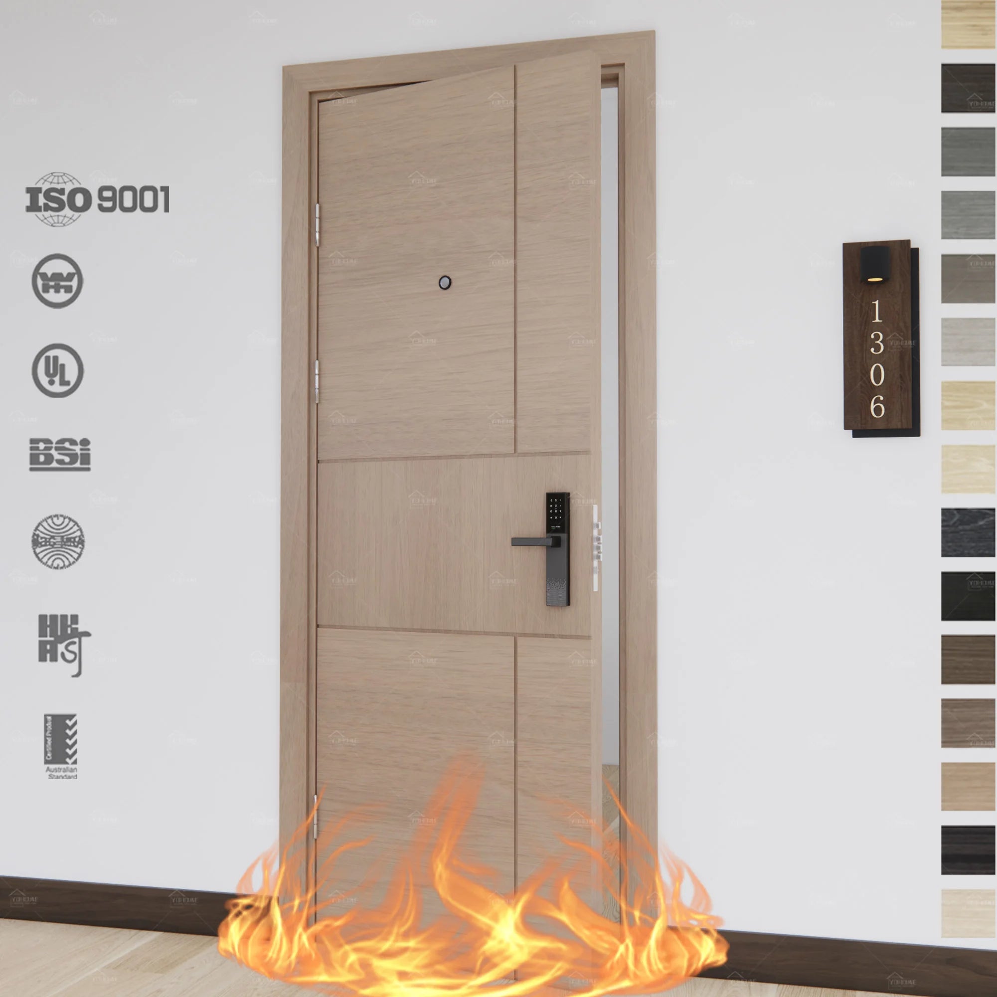China Top Factory U-L Certification Fireproof Door with Hotel Hotel Indoor Fire-rated Wooden Doors