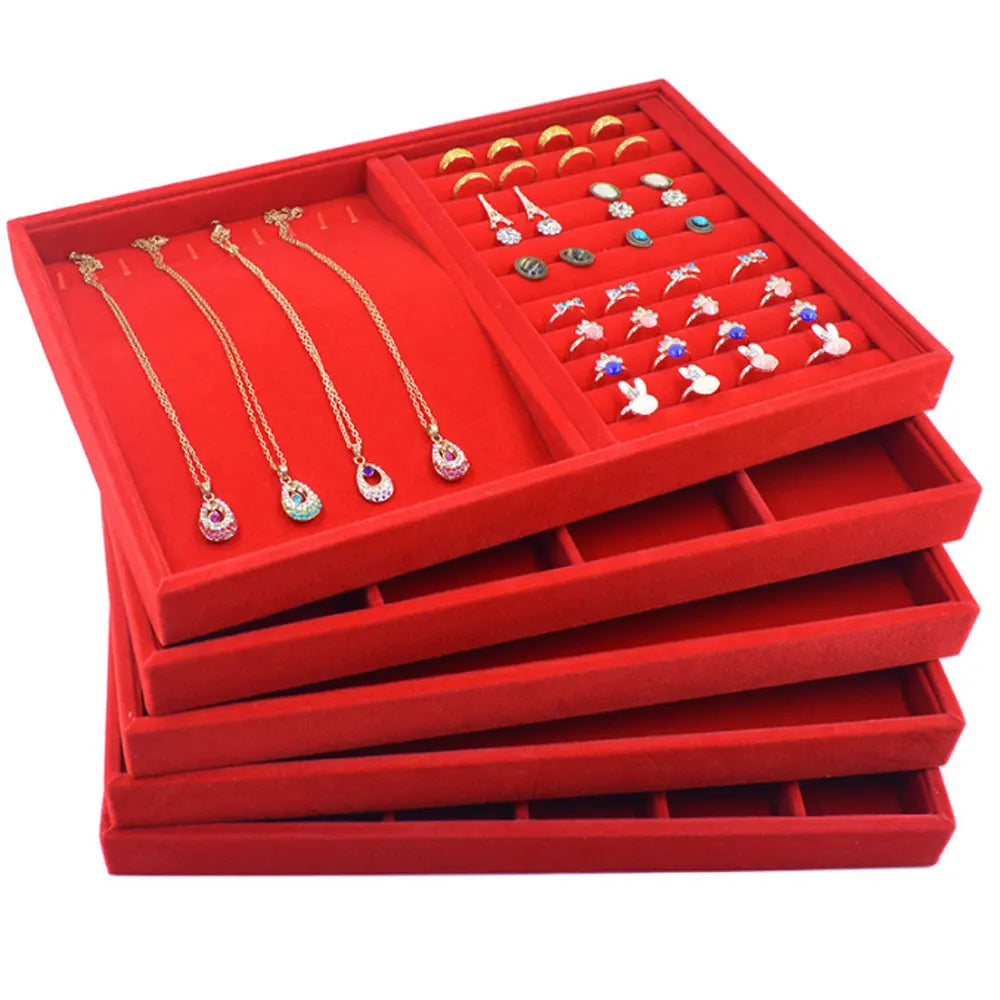 Large Size Luxury Jewelry Shop Chain Store showcase Storage Red Tray Necklace Earring Ring Bracelet Packaging Display Tray